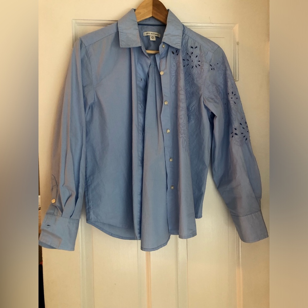 Light Blue Eyelet Button-Down Shirt